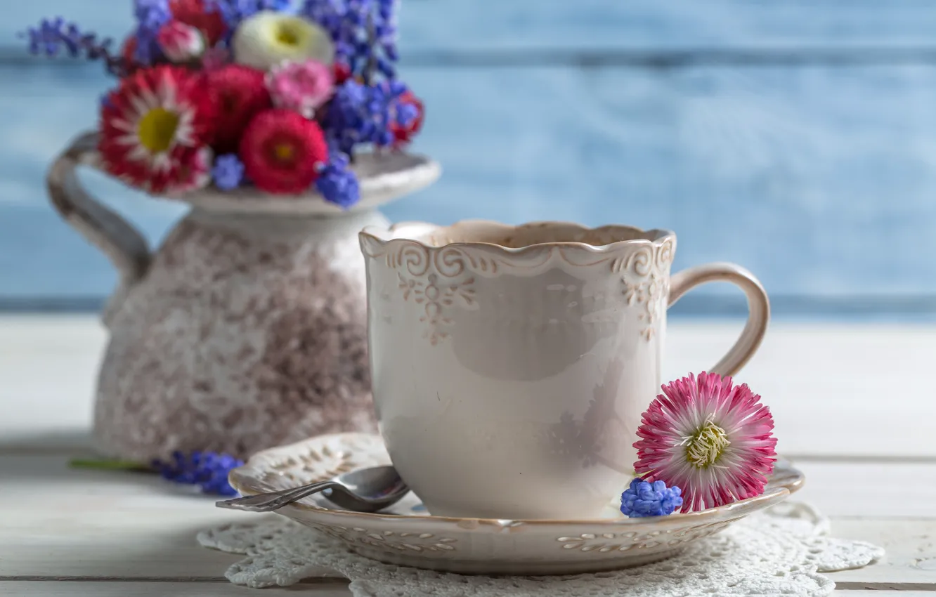 Photo wallpaper flowers, coffee, Cup