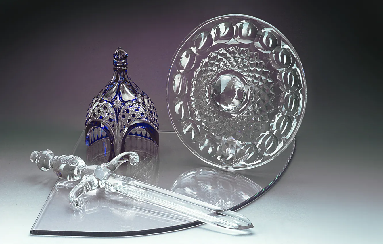 Photo wallpaper glass, sword, crystal, helmet, shield, Gus ' -Khrustal'nyy, decorative composed