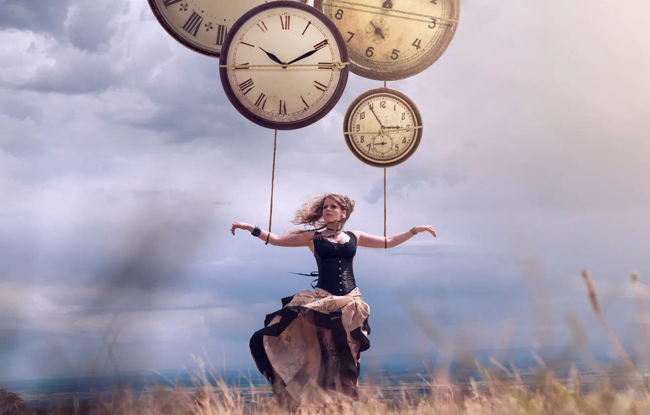 Photo wallpaper girl, the wind, watch, Vincent Bourilhon, Holding by the time