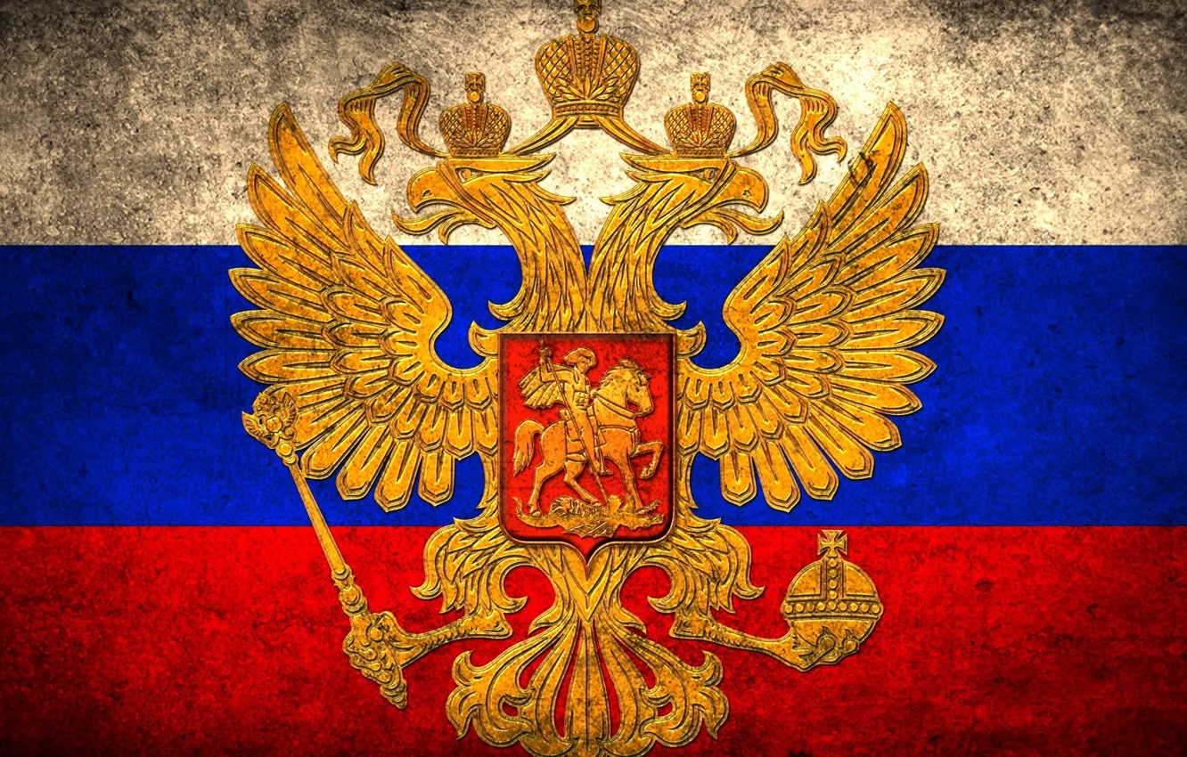 Photo wallpaper Flag, Coat of arms, Russia, The two-headed eagle