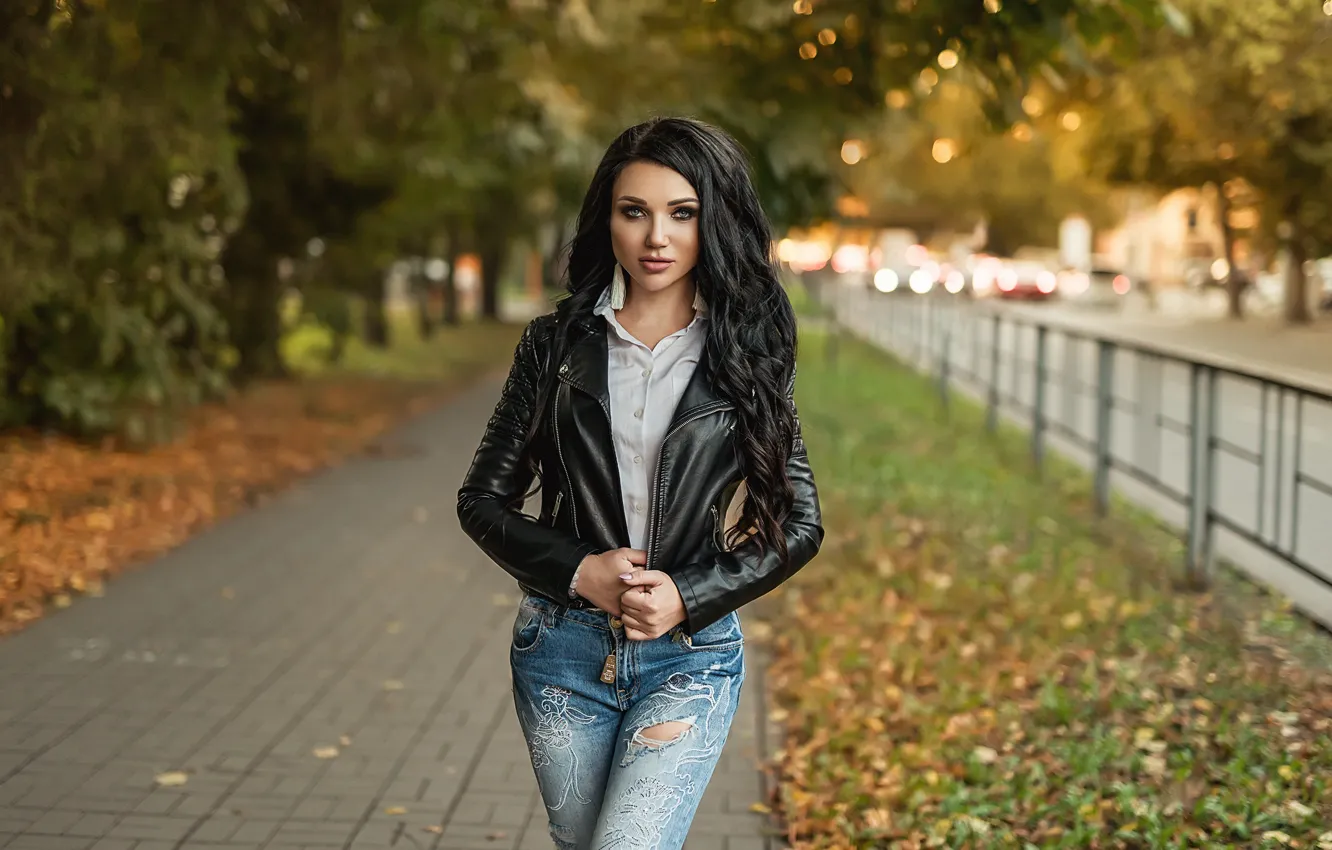Photo wallpaper Girl, jeans, brunette, A Diakov George