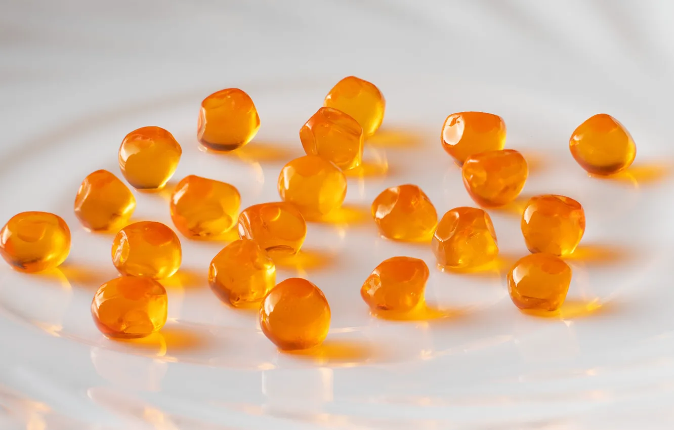 Photo wallpaper macro, light, transparent, plate, light background, caviar, red caviar, fish