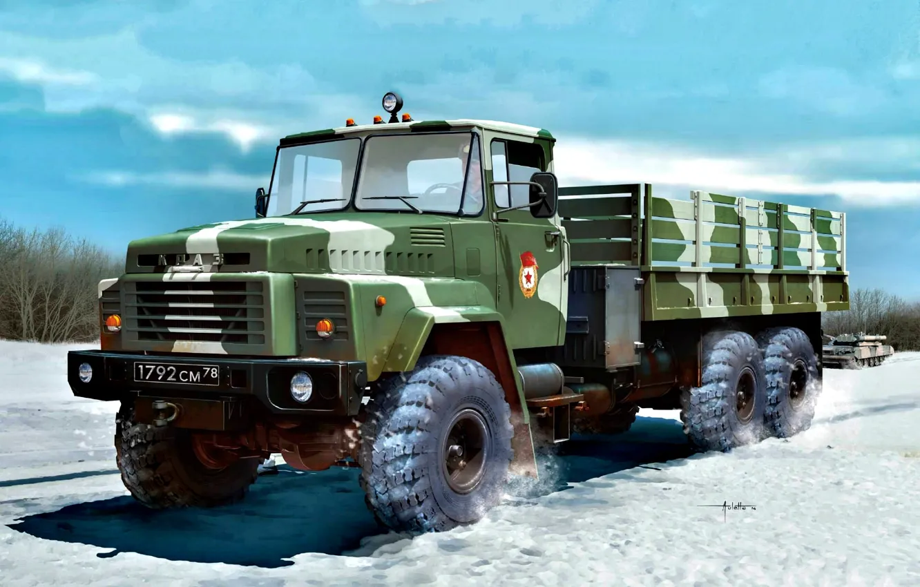 Photo wallpaper Snow, military use, terrain, truck, KrAZ-260, KrAZ, Triaxial