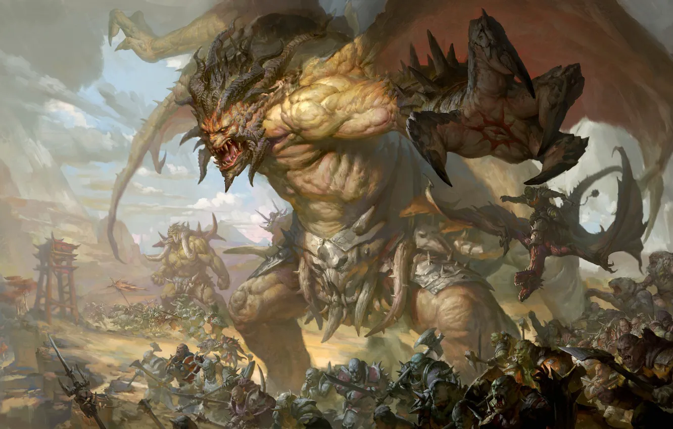 Photo wallpaper face, attack, army, mouth, monsters, claws, horns, the battle