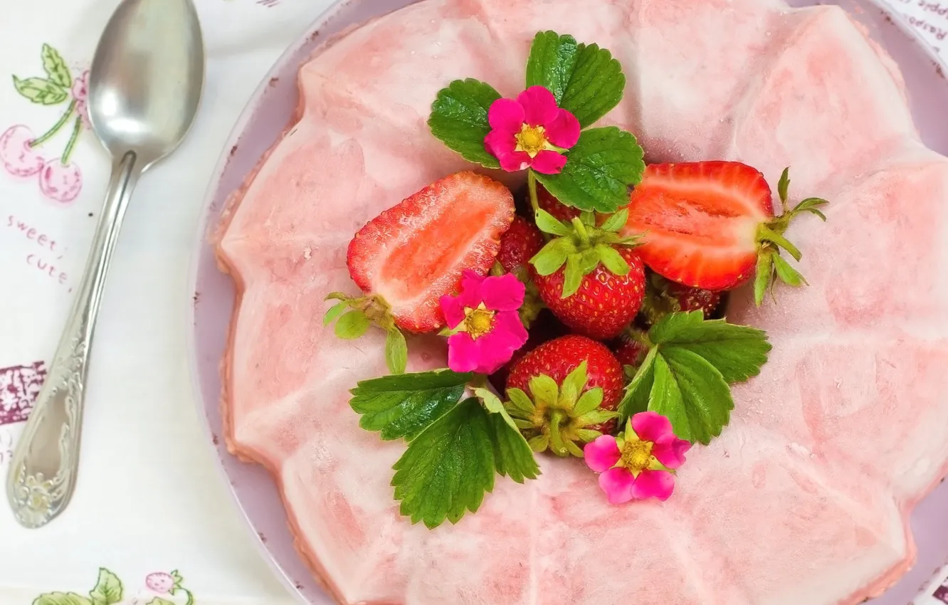 Photo wallpaper strawberry, cake, dessert, souffle