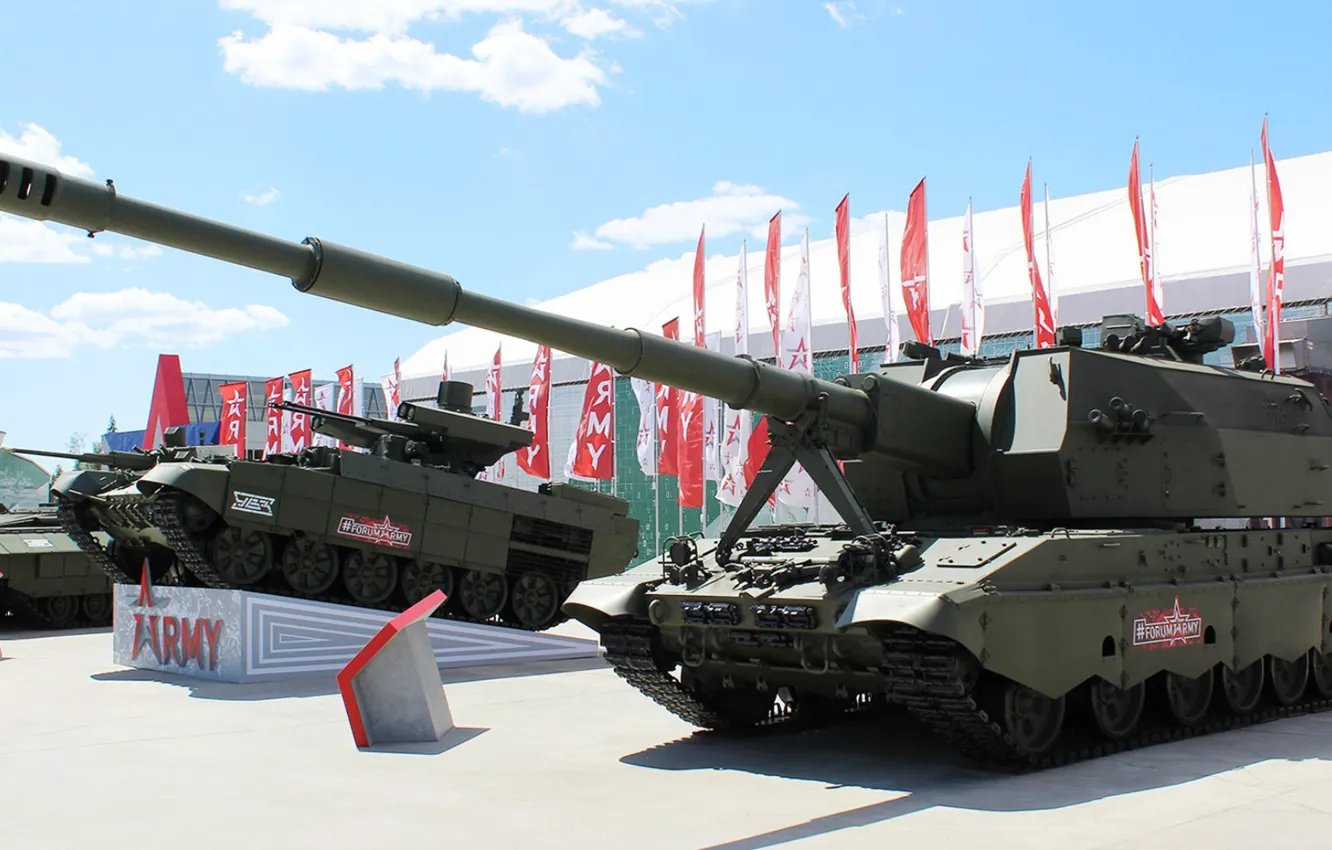 Photo wallpaper terminator, self-propelled artillery, BMPT, exhibition of arms, 2С35, "Coalition-SV", armored vehicles of Russia, Forum «ARMY»
