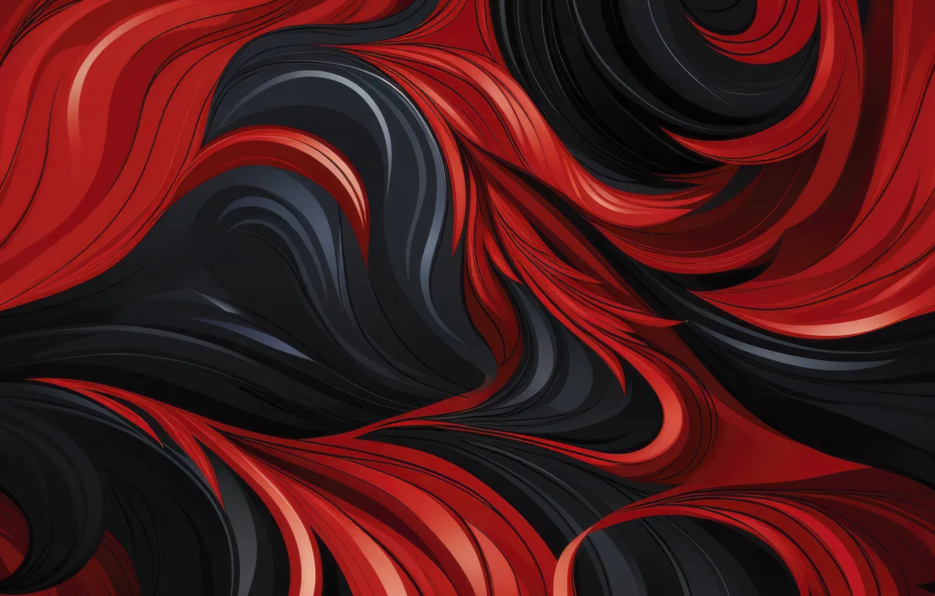 Photo wallpaper leaves, line, red, abstraction, black, feathers, abstract background, AI art