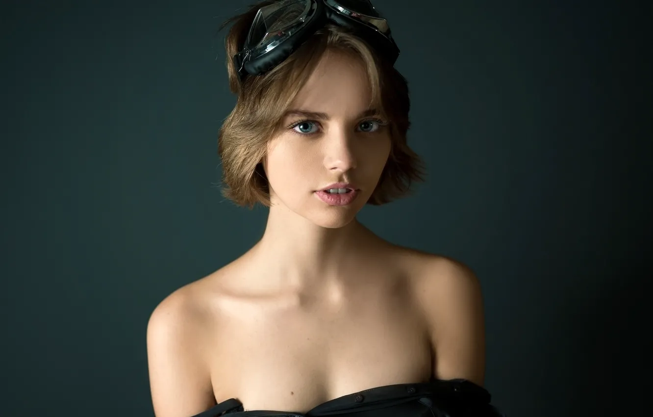 Photo wallpaper look, background, model, portrait, makeup, glasses, hairstyle, brown hair