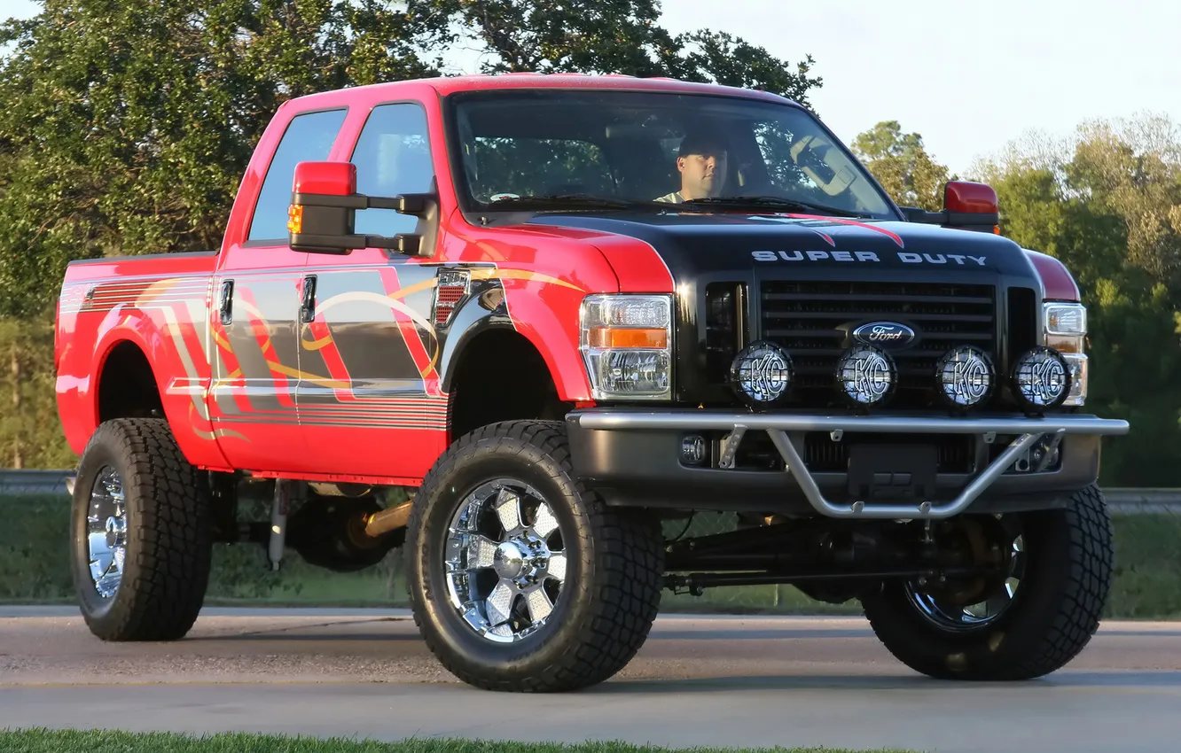 Photo wallpaper red, Ford, red, Ford, pickup, Super, Duty, SEMA