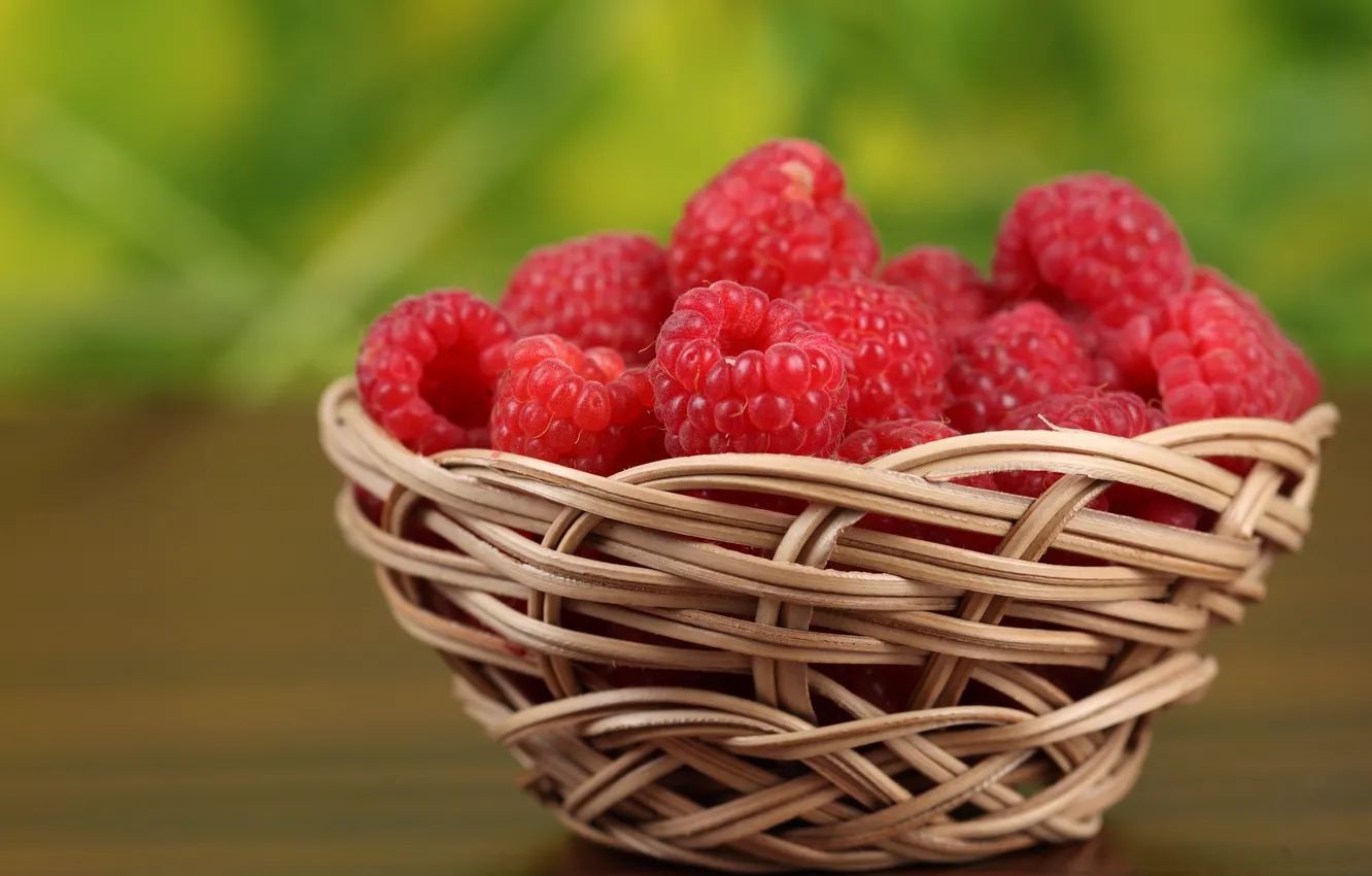 Photo wallpaper berries, raspberry, basket, berries, basket, raspberries