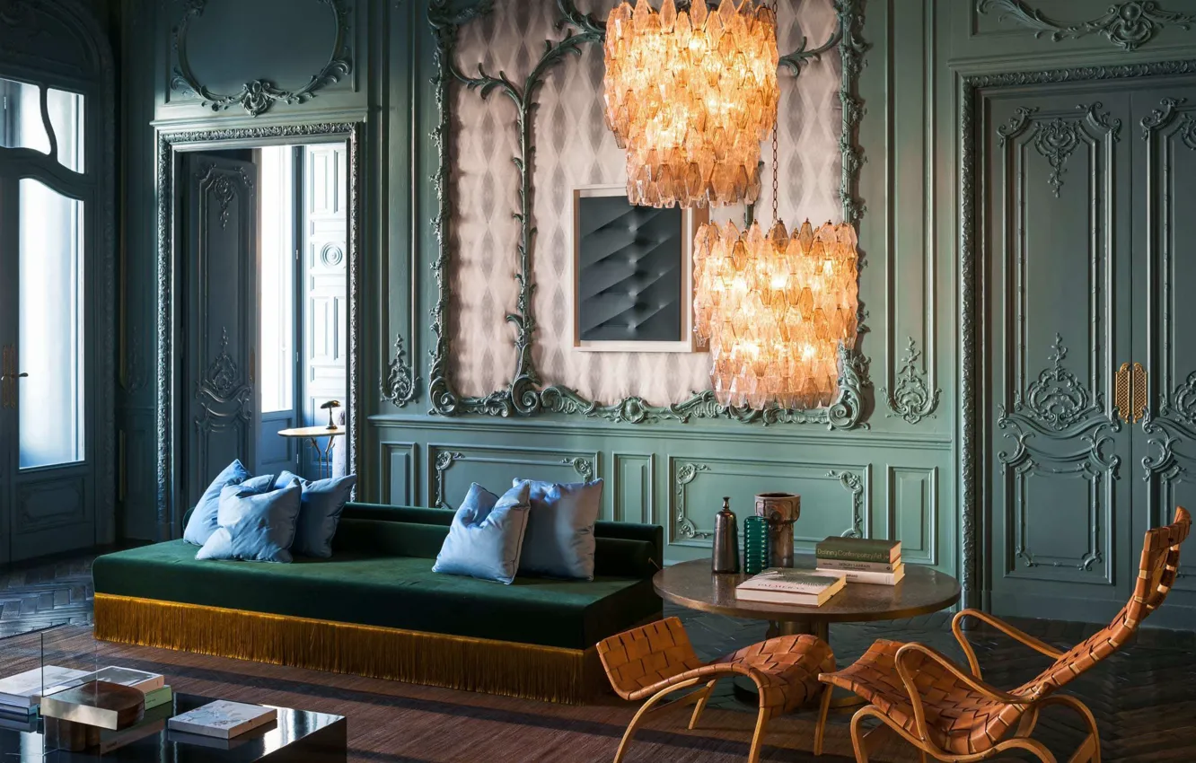 Photo wallpaper style, interior, sofa, living room, best italian interior design, Palazzo Fendi VIP Apartment, by Dimorestudio …