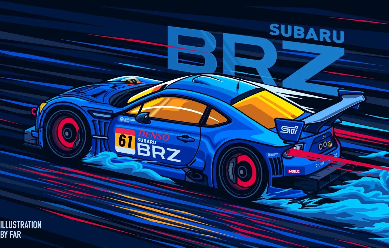Photo wallpaper car, Subaru, smoke, digital art, artwork, Illustration, race cars, subaru brz