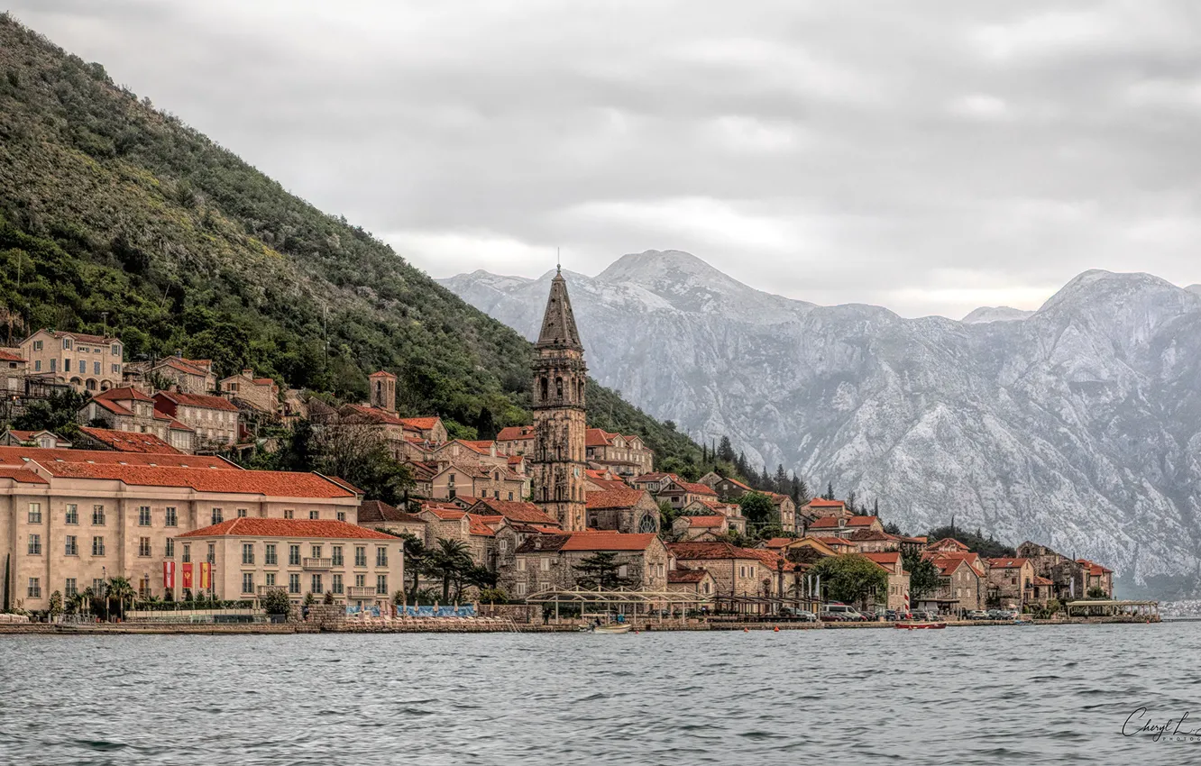 Photo wallpaper landscape, mountains, building, home, Bay, Montenegro, To, Montenegro