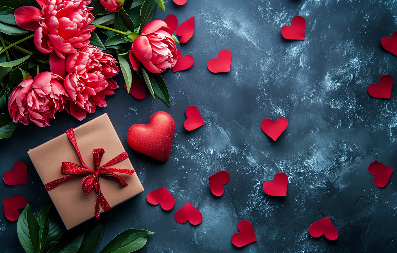 Photo wallpaper love, flowers, gift, romance, love, Valentine's day, heart, flowers