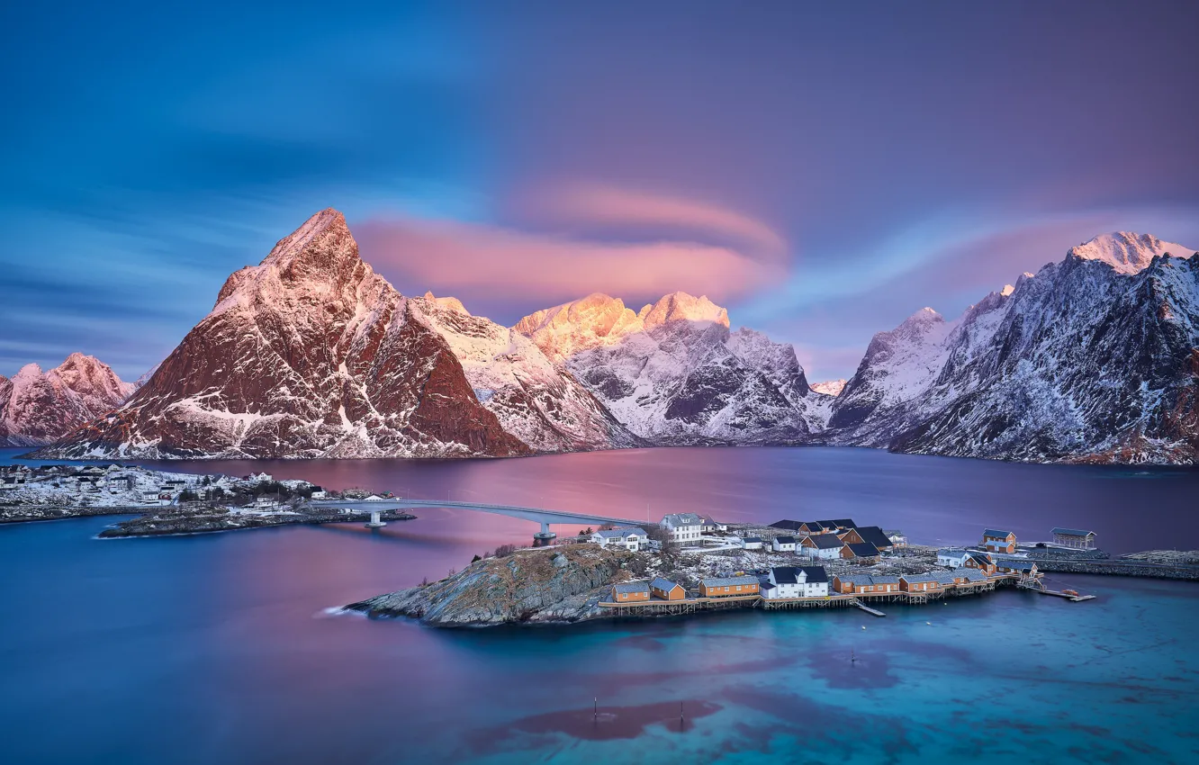 Photo wallpaper light, nature, Norway, the village, The Lofoten Islands