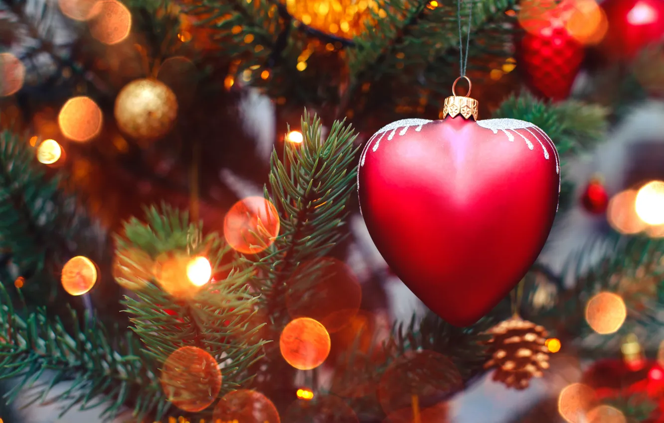 Photo wallpaper decoration, lights, lights, heart, tree, new year, Christmas, garland