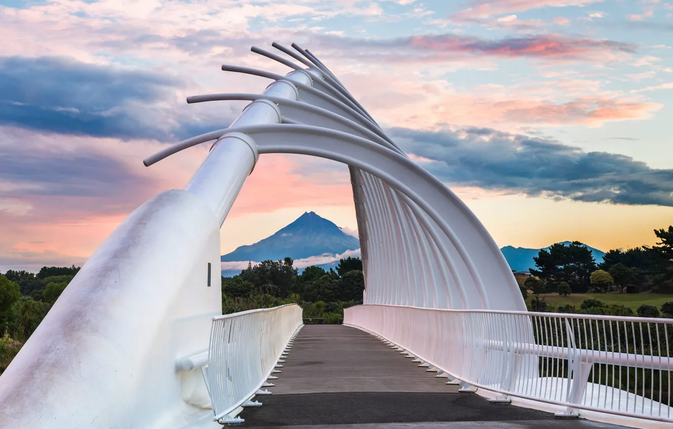 Photo wallpaper bridge, the city, mountain, New Zealand, new Plymouth, Te Rewa-Rewa