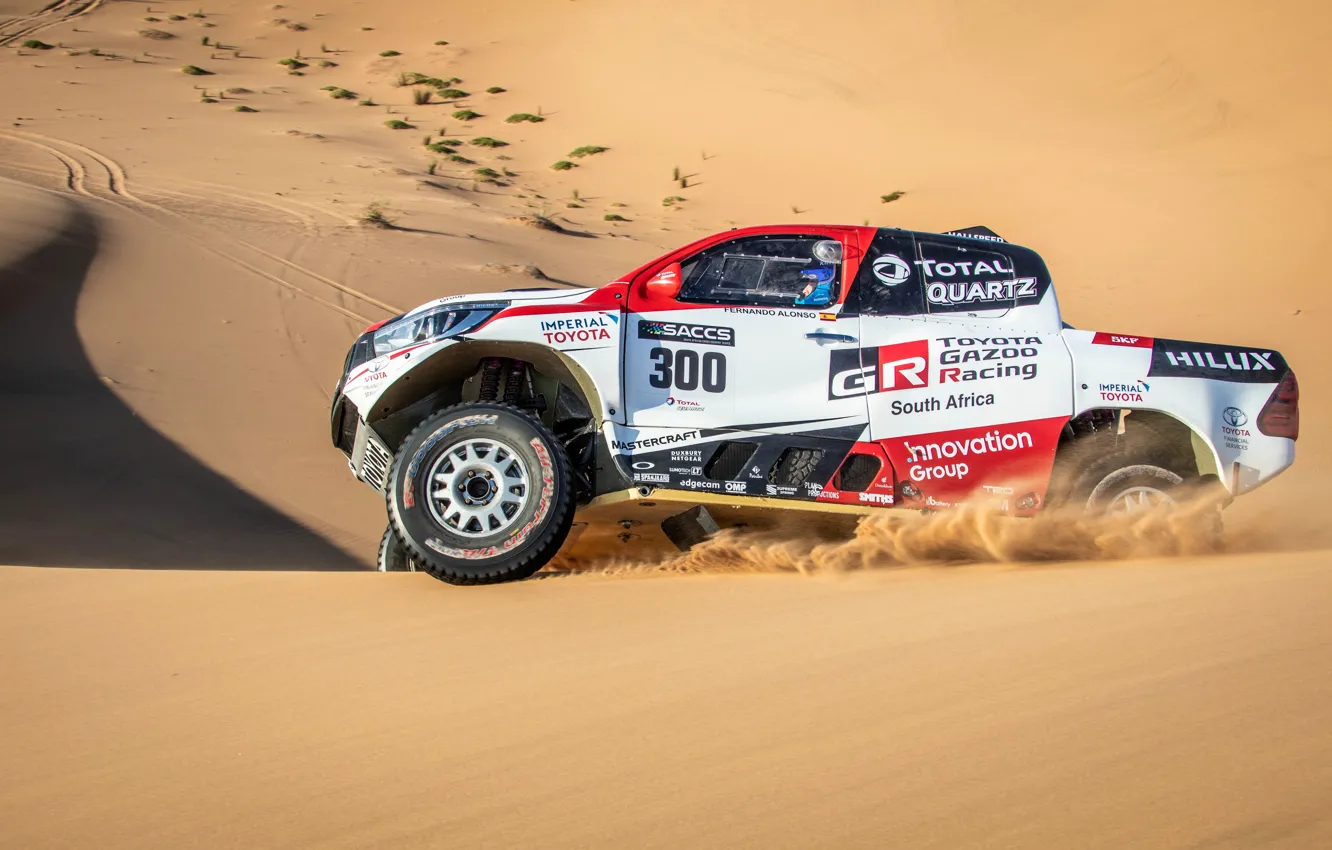 Photo wallpaper sand, desert, Toyota, pickup, Hilux, 2019, Gazoo Racing