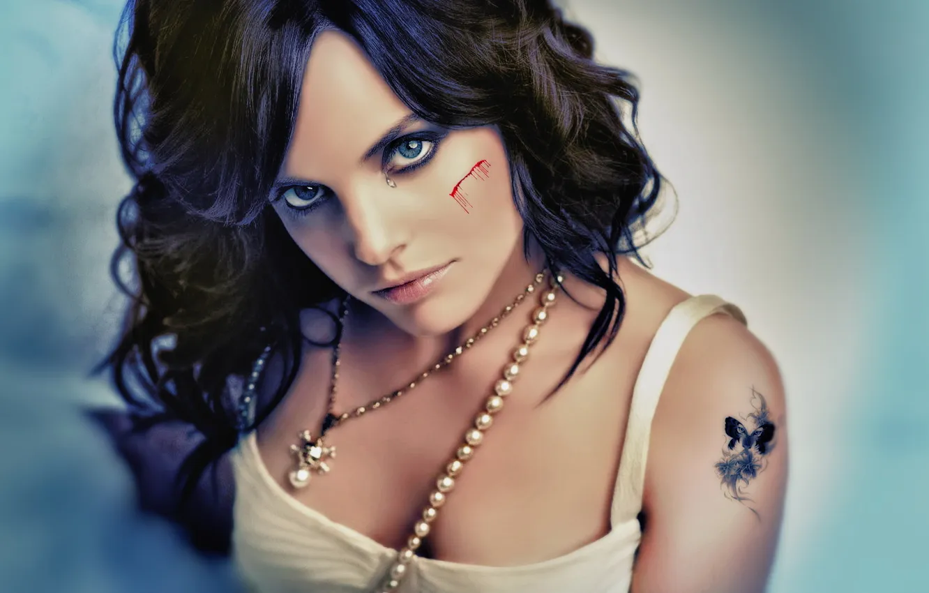 Photo wallpaper girl, tears, tattoo, scratches