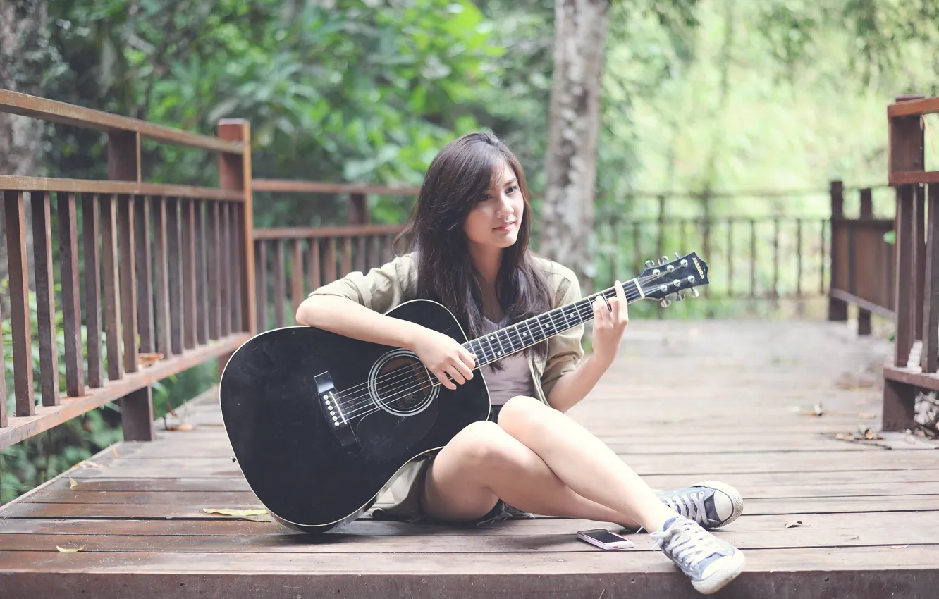 Photo wallpaper girl, music, guitar