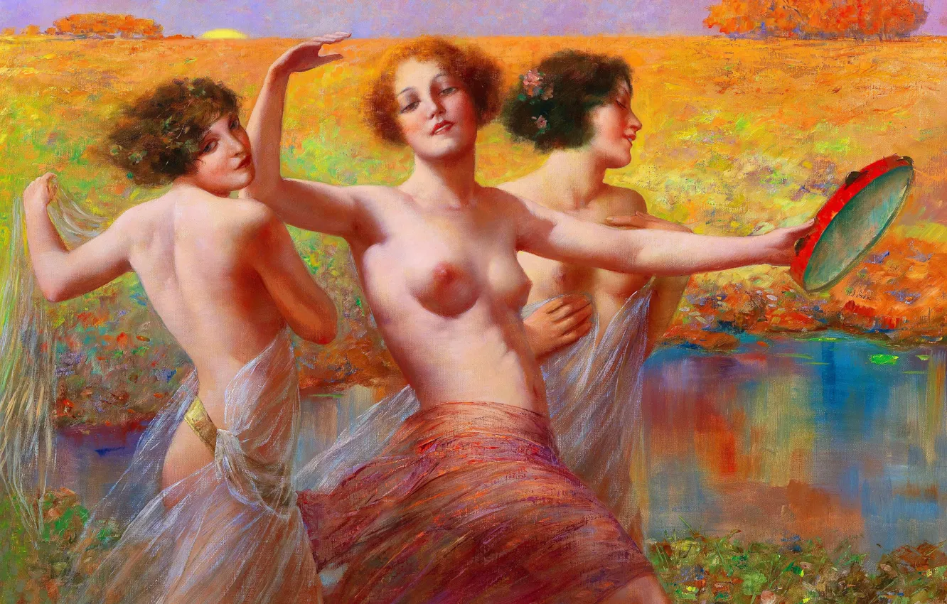 Photo wallpaper Girls, Picture, Three, The three graces, Naked, Eduard Ansen-Hofmann, Eduard Ansen-Hofmann, German artist