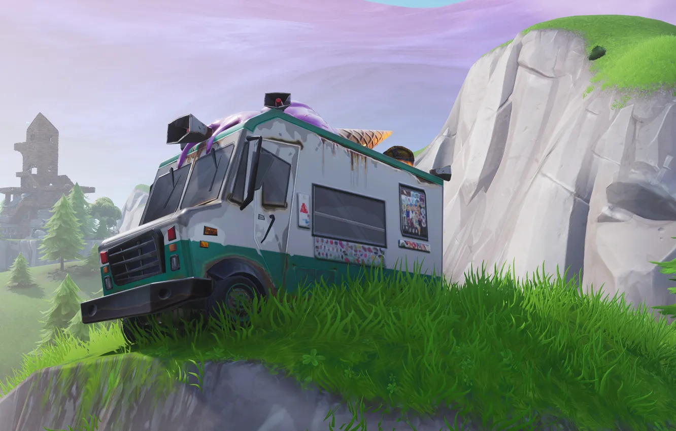 Photo wallpaper machine, grass, Fortnite