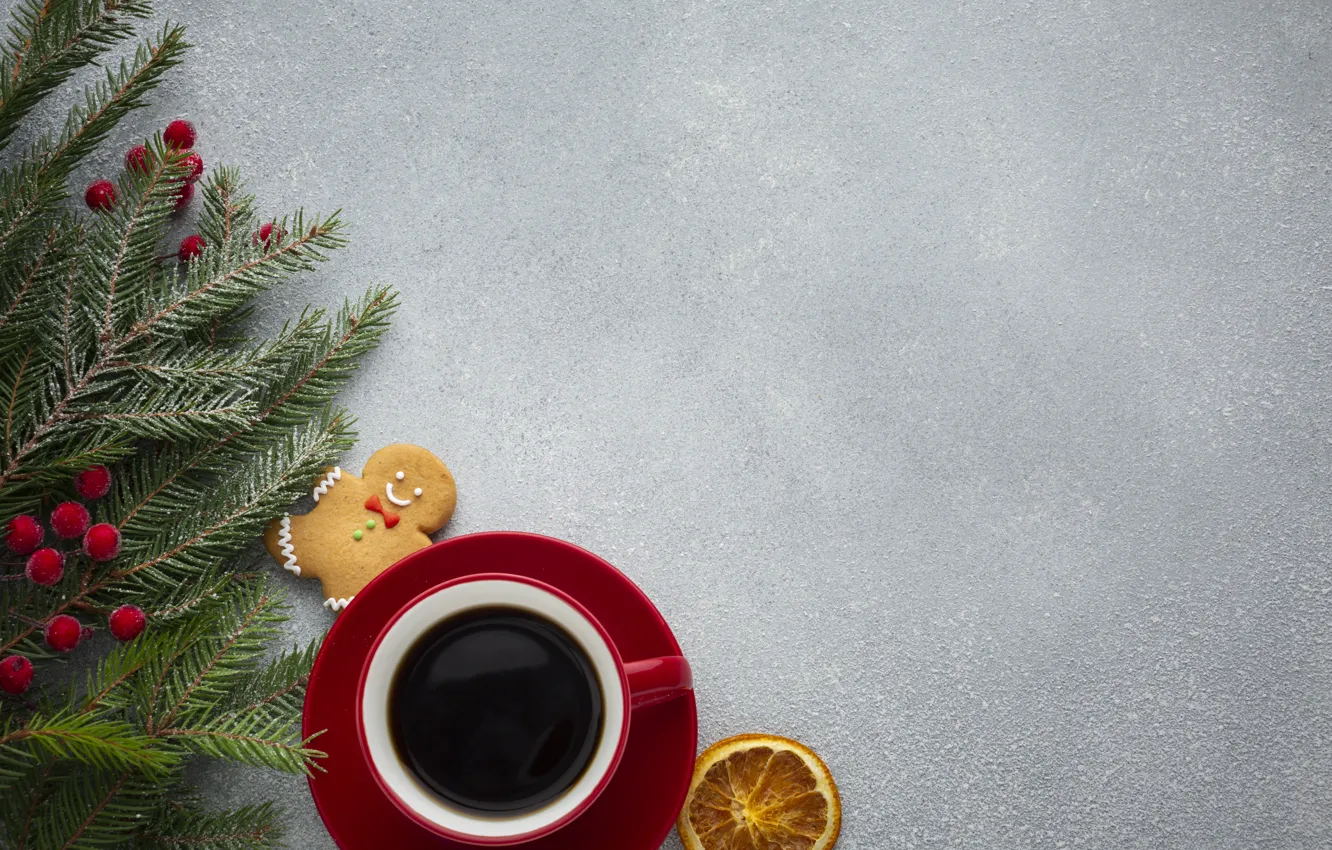 Photo wallpaper coffee, Christmas, Cup, New year, tree, Happy New Year, Christmas, New Year