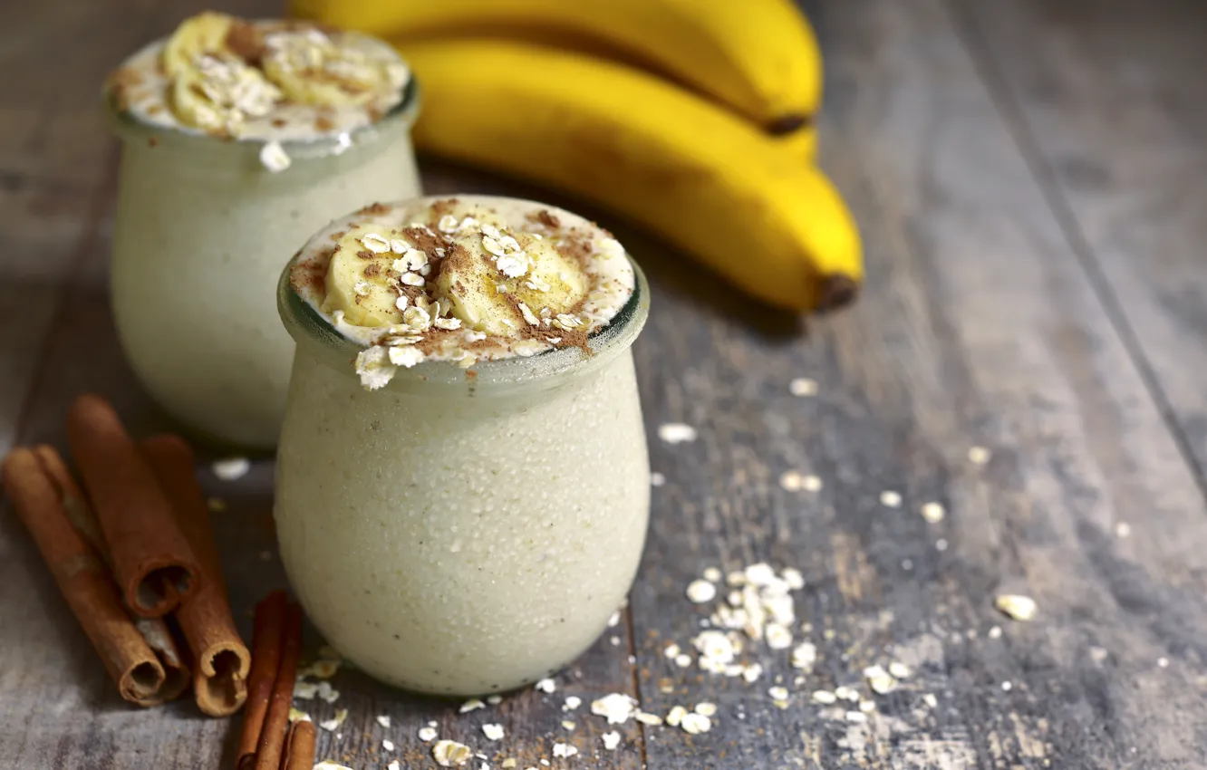 Photo wallpaper Breakfast, bananas, cinnamon, yogurt, oatmeal