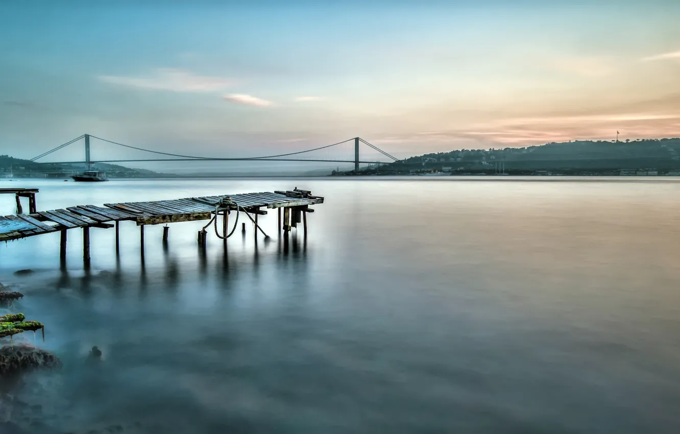 Photo wallpaper water, bridge, the city, river, dawn, Marina, Bay, Köprü