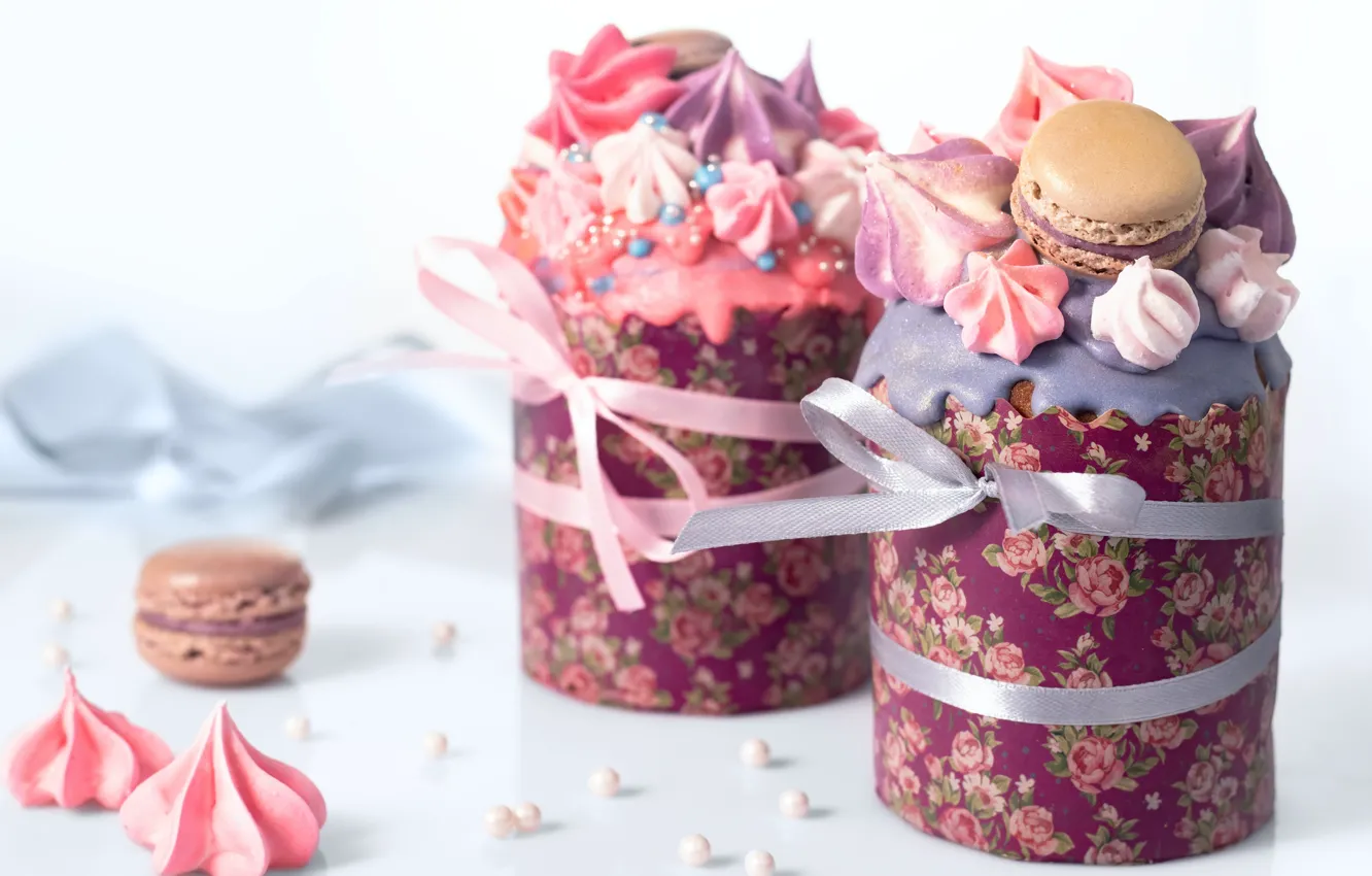 Photo wallpaper holiday, spring, cookies, Easter, white background, bow, cream, dessert
