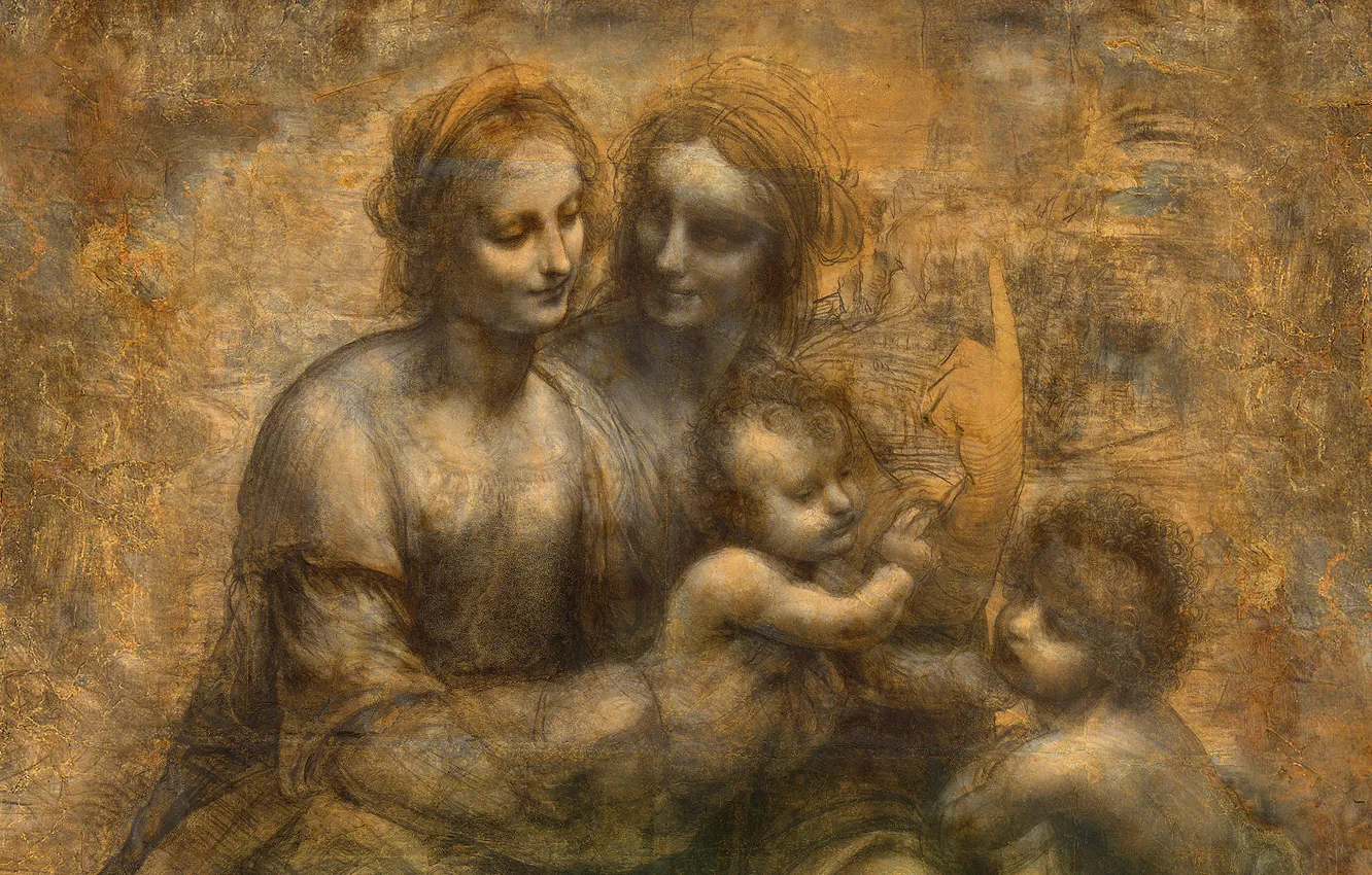 Photo wallpaper London, Leonardo da Vinci, 1499-1500 National Gallery, Virgin and Child, St Anne, John the Baptist