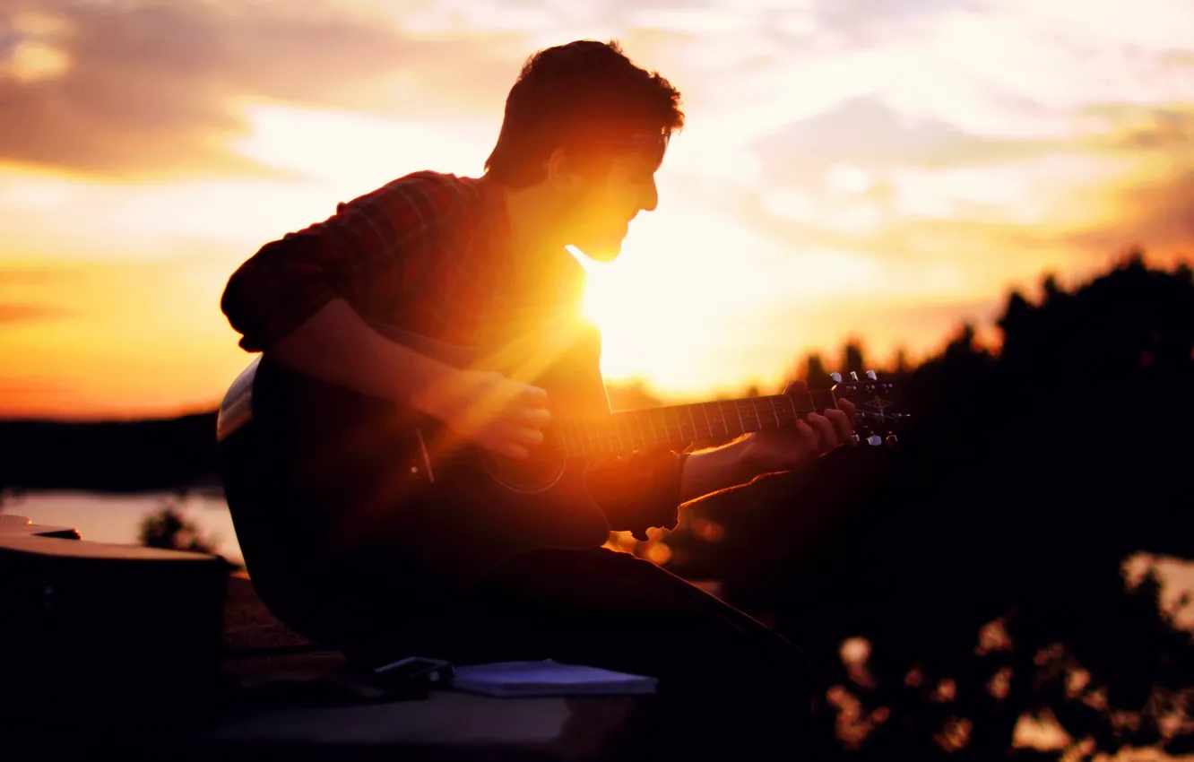 Photo wallpaper light, music, guitar, guy