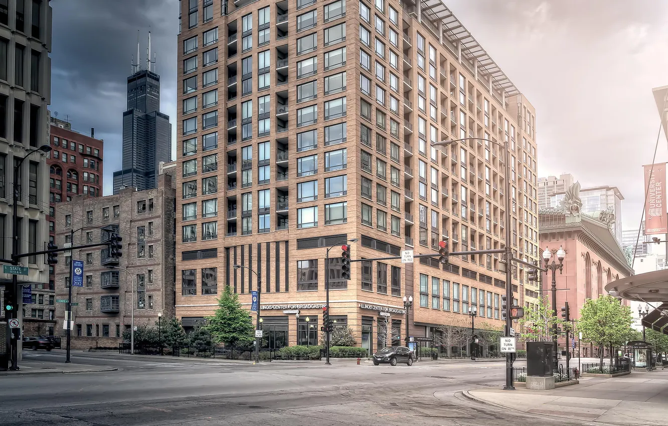 Photo wallpaper clouds, street, building, skyscrapers, Chicago, America, Il, Chicago