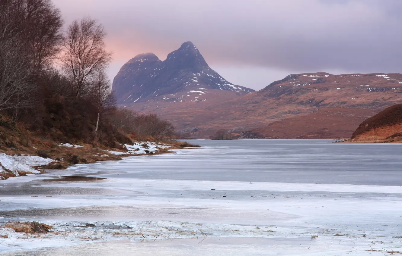 Photo wallpaper ice, winter, mountains, river