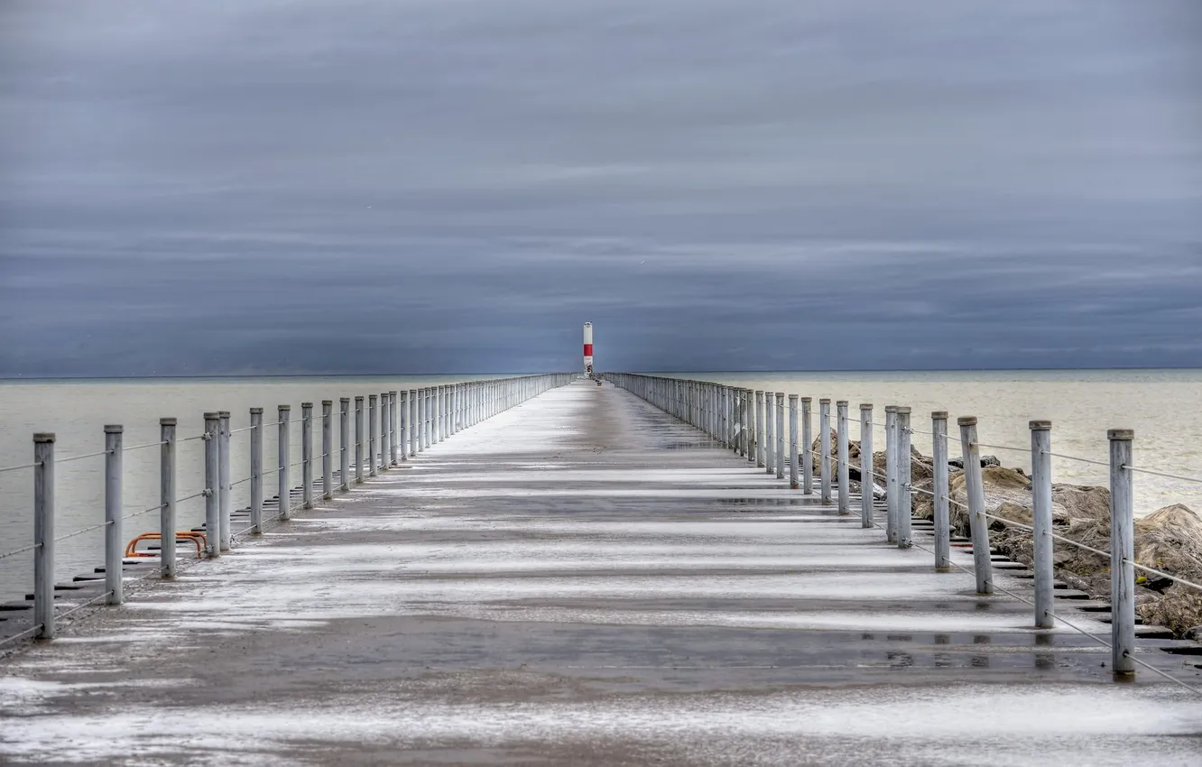 Photo wallpaper landscape, bridge, lighthouse