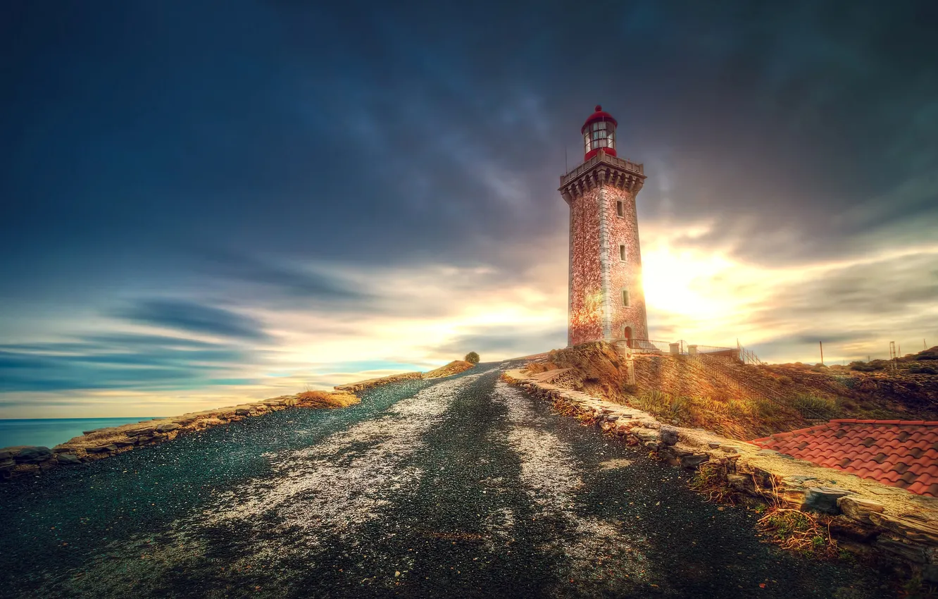 Photo wallpaper road, France, lighthouse, Languedoc-Roussillon, Port-Vendres