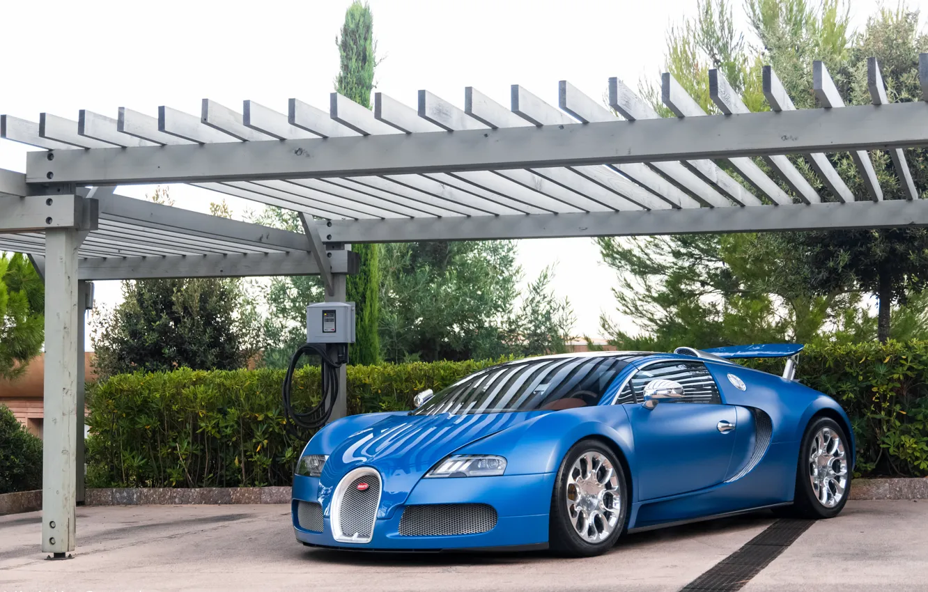 Photo wallpaper Bugatti, Grand, Veyron, blue, Sport