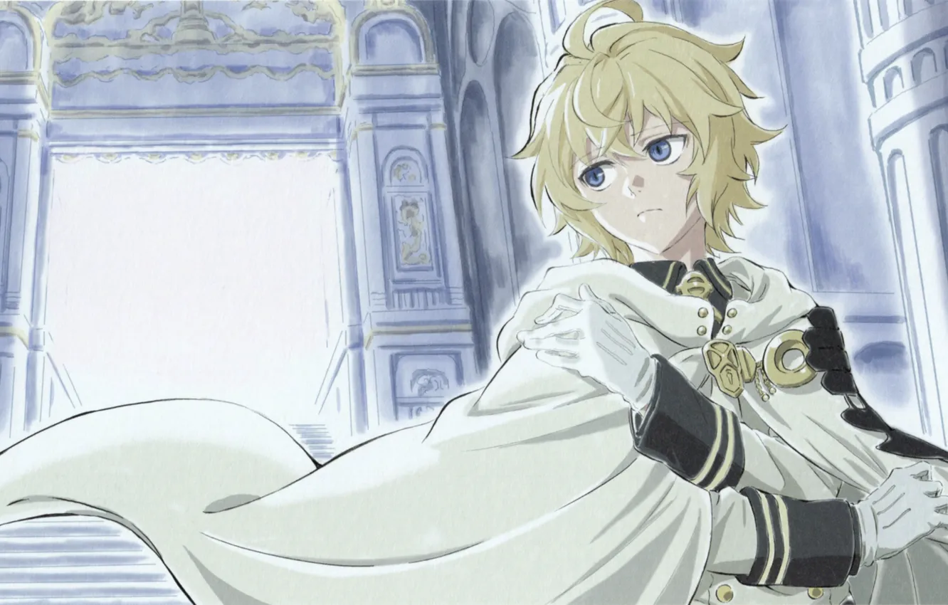 Photo wallpaper columns, gloves, blue eyes, military uniform, the white cloak, Owari no Seraph, Michaela Hyakuya, The …