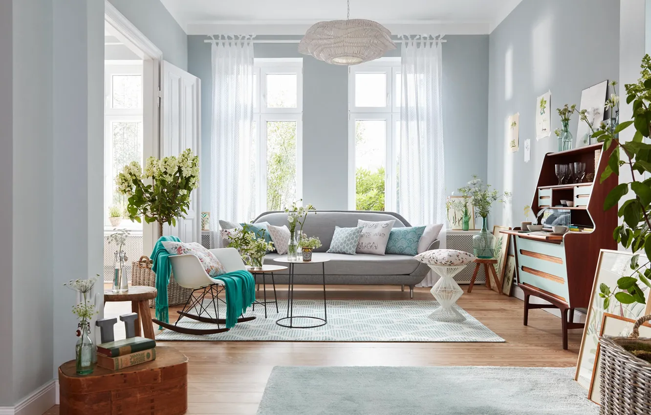 Photo wallpaper design, style, ease, plant, interior, living room, bright room, upholstered furniture