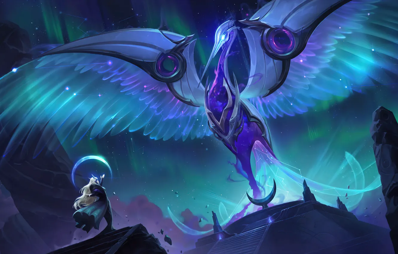 Photo wallpaper lights, the game, wings, glow, pyramid, stage, game, characters