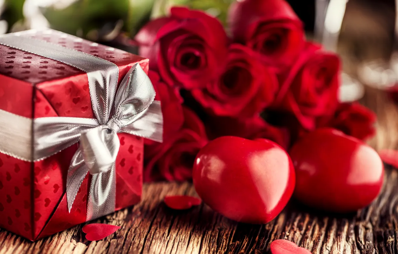 Photo wallpaper love, flowers, gift, romance, heart, roses, bouquet, love