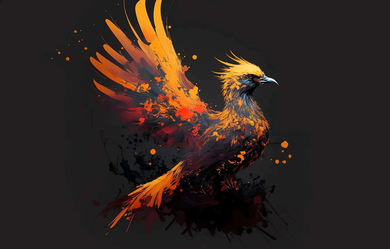 Photo wallpaper fire, bird, Phoenix, Minimalism, Artificial Intelligence, wing flap
