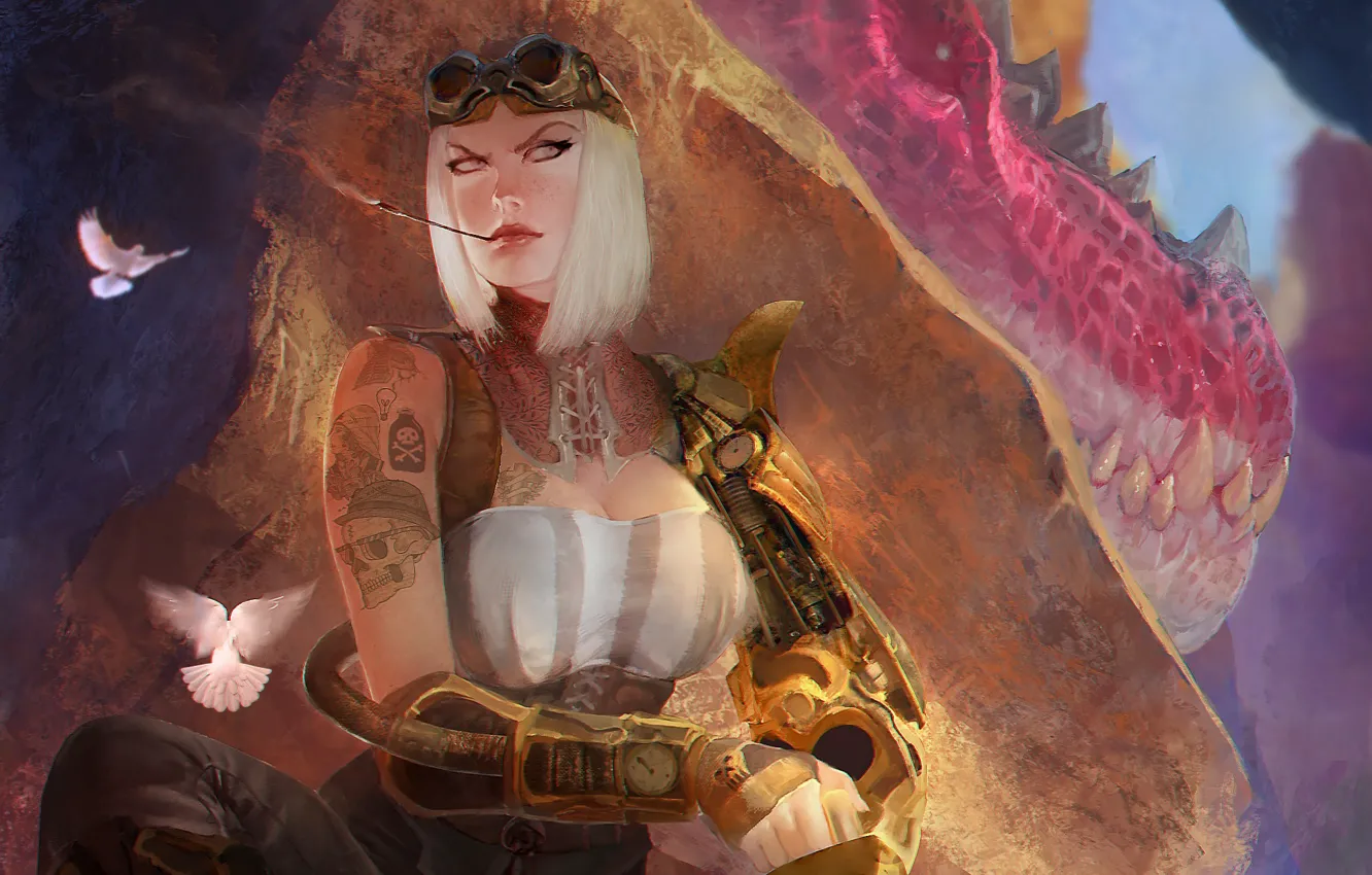 Photo wallpaper look, girl, glasses, Steampunk, hunter, Outcast Odyssey