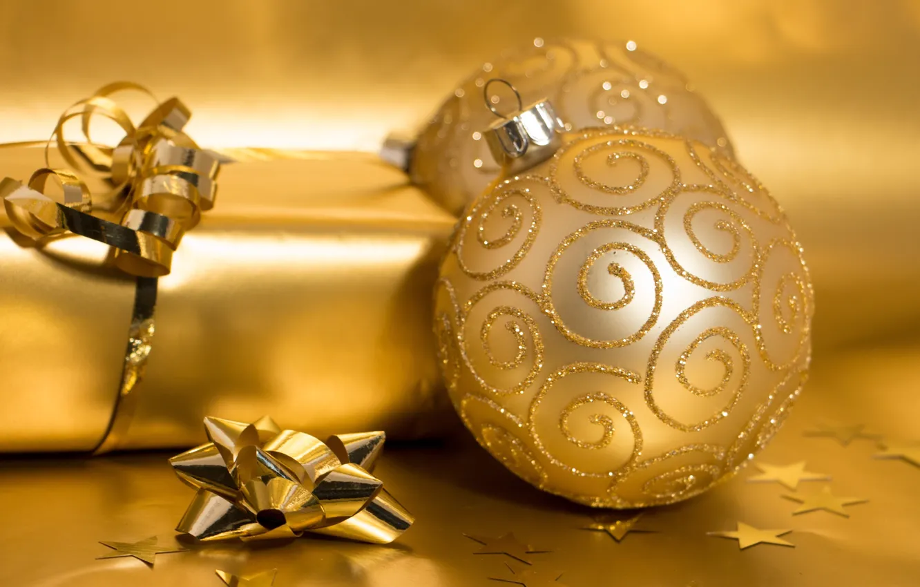 Photo wallpaper gold, holiday, gift, New year, golden, present