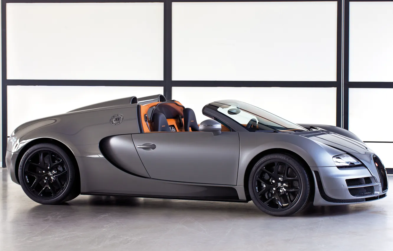 Photo wallpaper Roadster, Machine, Bugatti, Bugatti, Grey, Veyron, Veyron, Car