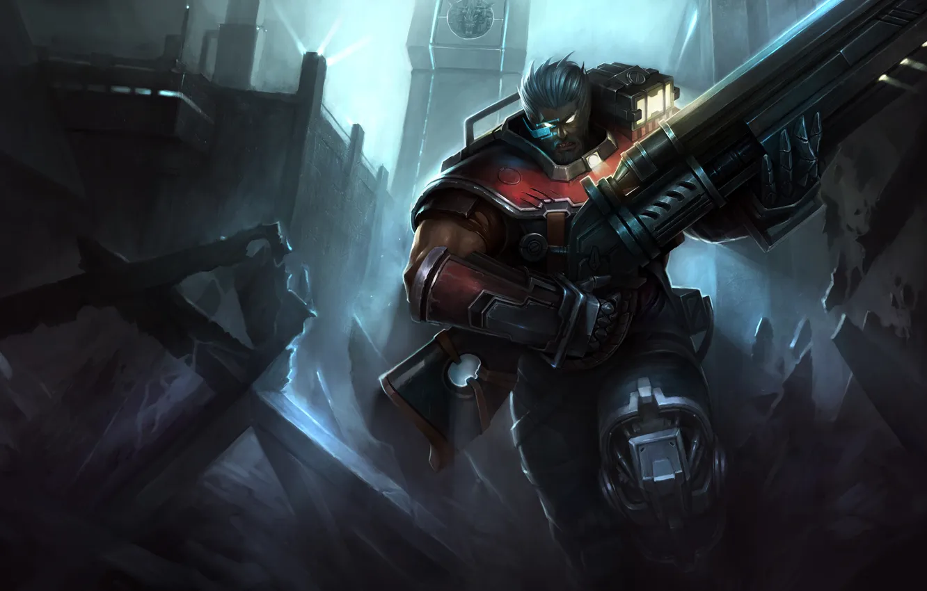 Photo wallpaper weapons, running, costume, destruction, guy, art, League of Legends, hanshu