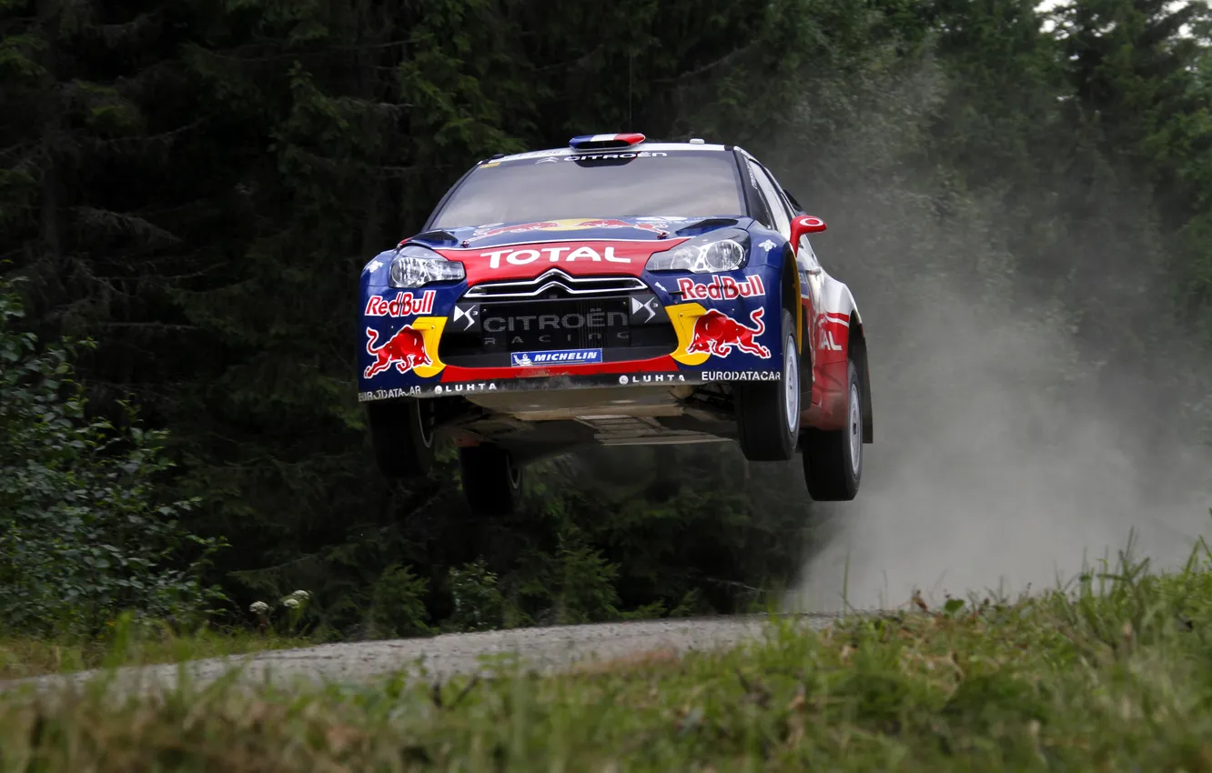 Photo wallpaper Citroen, DS3, WRC, the front, Rally, Sebastien Loeb, In The Air, Flies