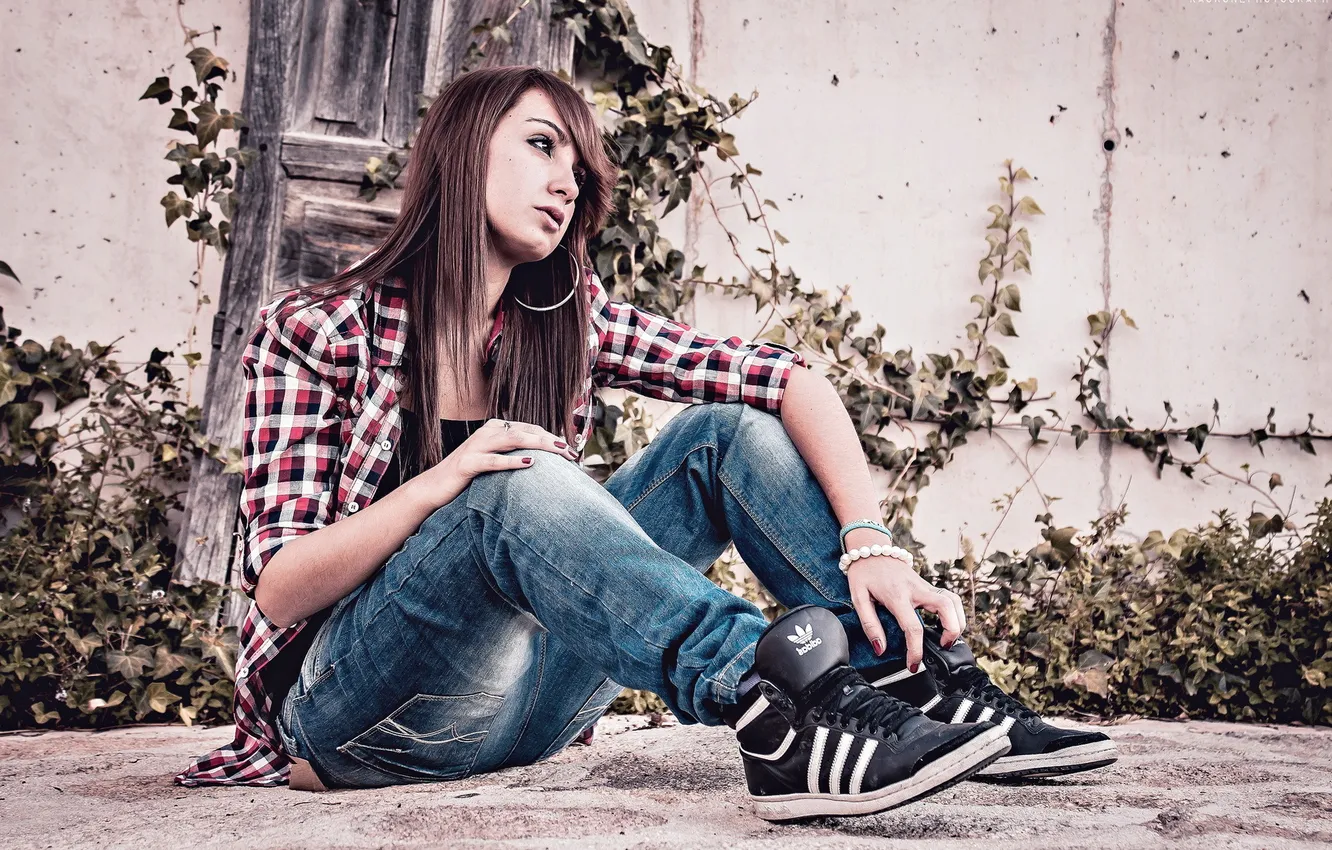 Photo wallpaper girl, background, street