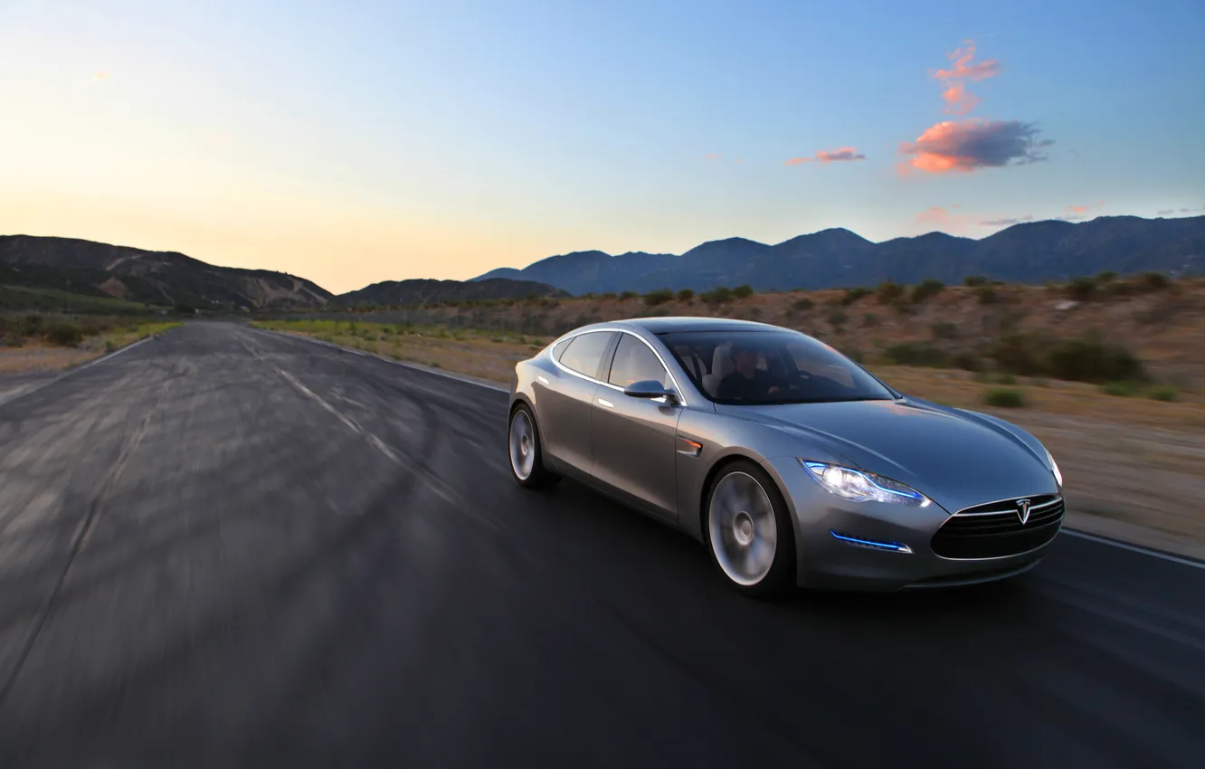 Photo wallpaper road, future, elektromobil, TeslaModelS, drove