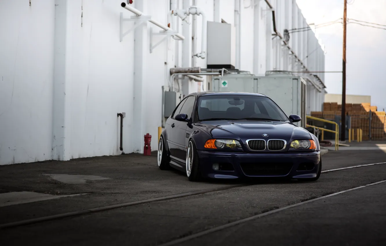 Photo wallpaper BMW, blue, bmw m3, rails, building, BMW E46